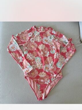 Roxy Girls' Floral Long-Sleeve One-Piece Swimsuit - Pink